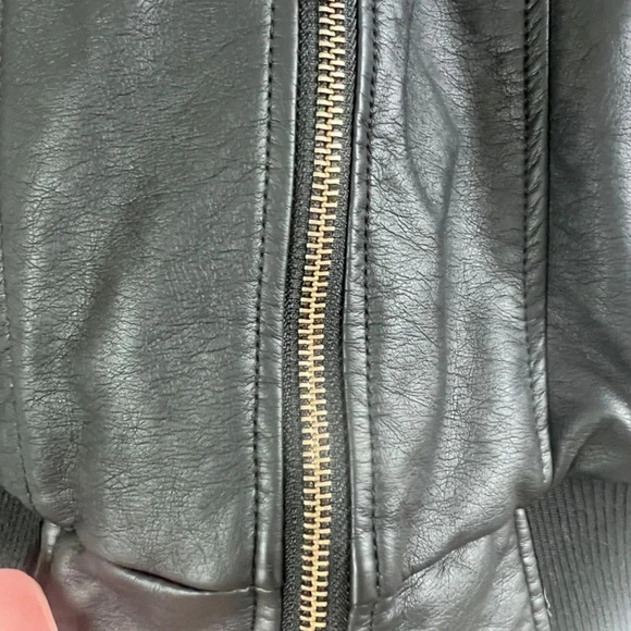 Torrid Black Faux Leather & Marled Grey Terry Bomber Jacket Size 1 Hooded - Picture 10 of 10